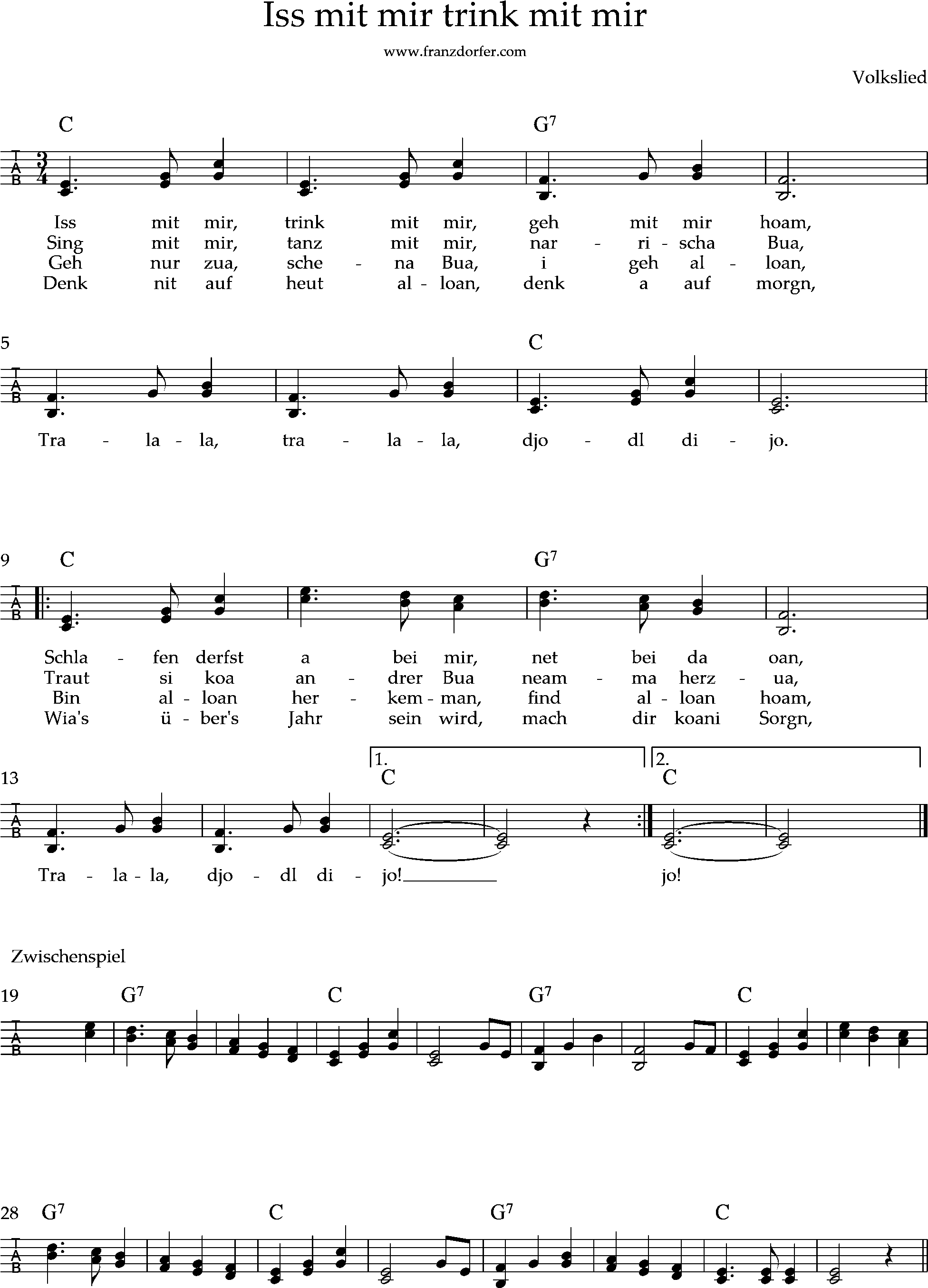 2stimmig, C-Dur, Iss mit mir trink mit mir-Akkordeon